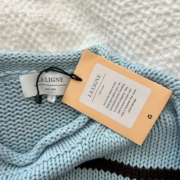 La Ligne NWT Marina Cotton Sweater Light Blue and Olive Stripes Small - Picture 4 of 5